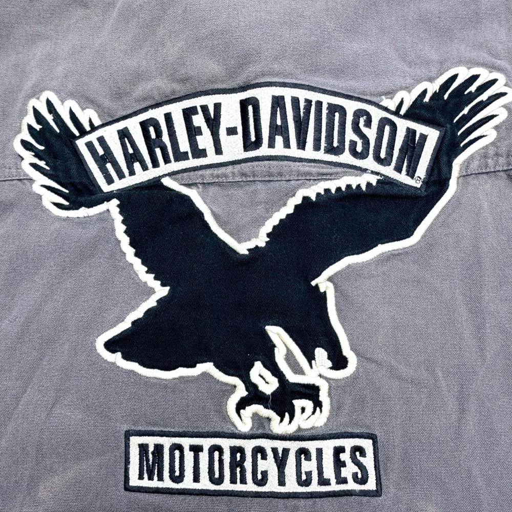 Harley-Davidson Mens Large Sleeveless Canvas Shirt Gray 07 Vintage Distressed
